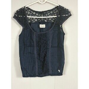 Abercrombie Kids Navy Lace Striped Blouse Size XL Preppy Cute Cotton Blend Y2K